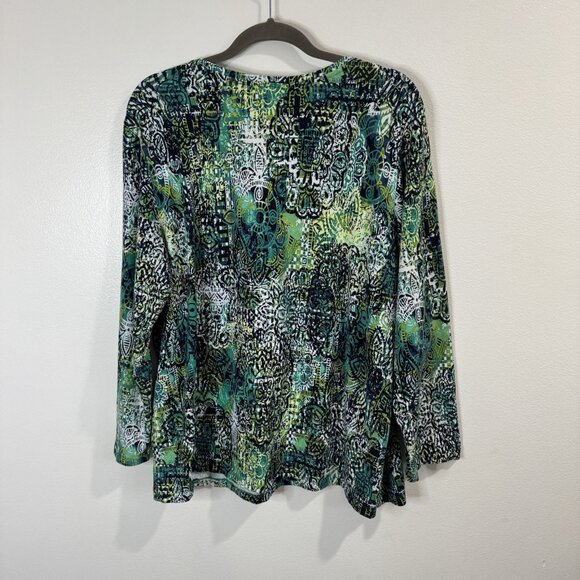 CJ Banks Shirt Set of 2 Size 2X White Green Blue Paisley Floral Blouses Stretch - Picture 4 of 12